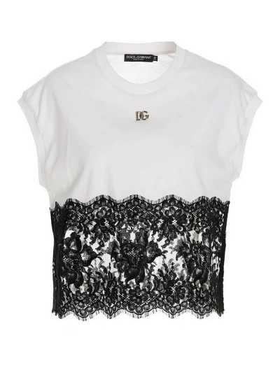 Dolce & Gabbana Logo Lace T-shirt In White