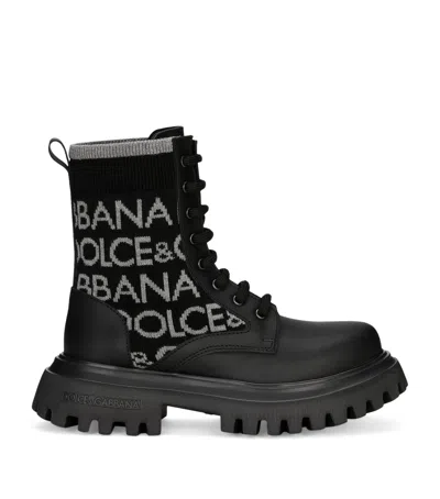 Dolce & Gabbana Kids' Logo Lace-up Boots In White
