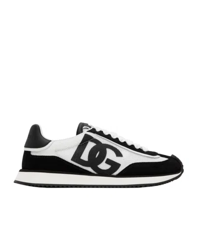 Dolce & Gabbana Suede And Mesh Dg Cushion Sneakers In Black