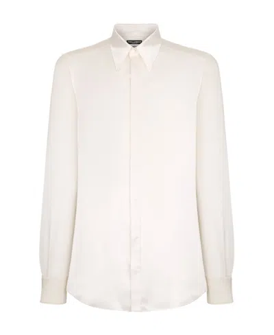 Dolce & Gabbana Logo Lapel Long-sleeved Shirt In White