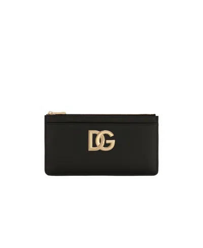 Dolce & Gabbana Large Calfskin Card Holder With Dg Logo In Black