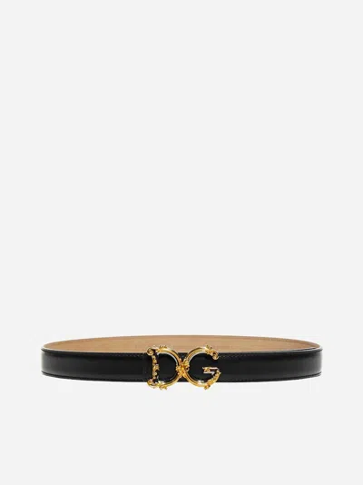 Dolce & Gabbana Logo Leather Belt In Black