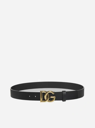 Dolce & Gabbana Logo Leather Buckle In Black,gold
