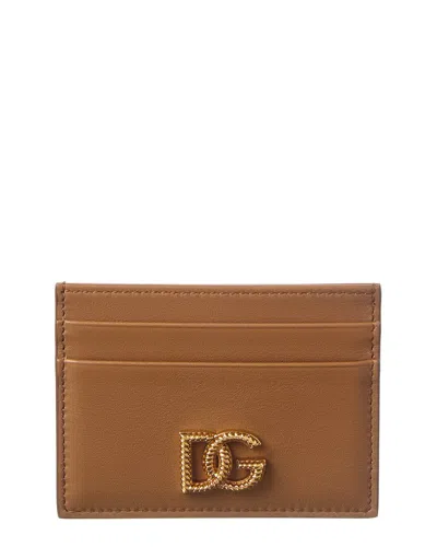 Dolce & Gabbana Logo Leather Card Holder In Brown