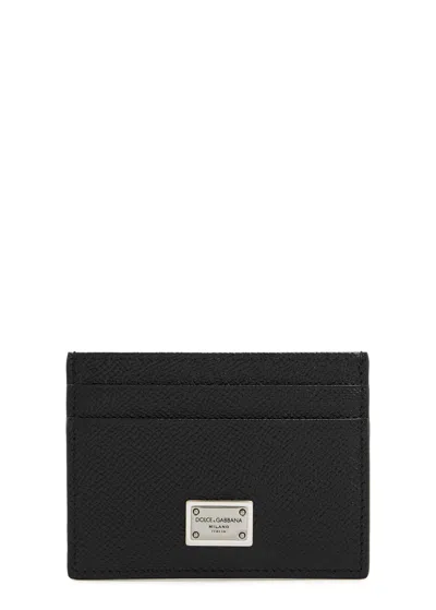 Dolce & Gabbana Logo Leather Card Holder In Black