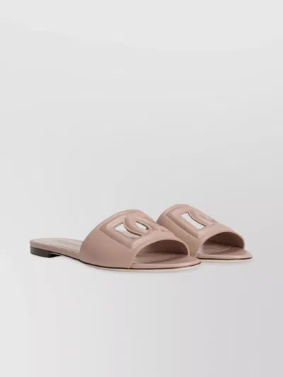 DOLCE & GABBANA LOGO LEATHER FLAT SANDALS