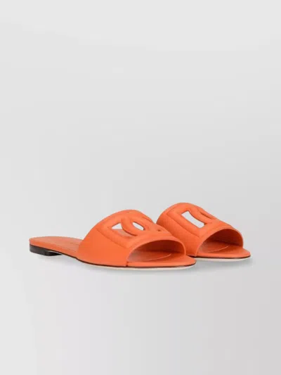 Dolce & Gabbana Logo Leather Flat Sandals With Almond Toe In Orange