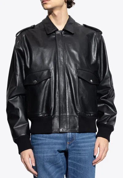 Dolce & Gabbana Logo Leather Jacket In Black