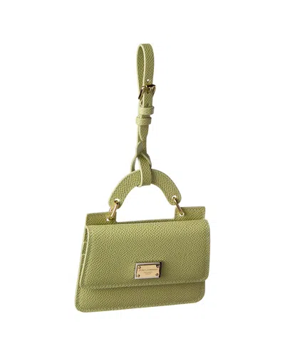 Dolce & Gabbana Logo Leather Key Chain Card Holder In Green