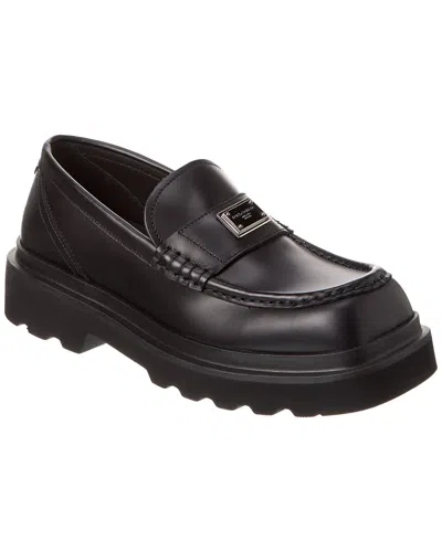 Dolce & Gabbana Black Logo-plaque Leather Loafers.