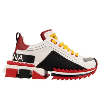Pre-owned Dolce & Gabbana Logo Leather Low-top Sneaker Shoes Super King White Red Black