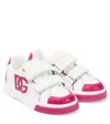 Dolce & Gabbana Leather Strap Sneakers In Bianco/fuxia