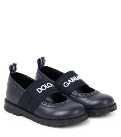 Dolce & Gabbana Kids' Logo Leather Mary Jane Flats In Black