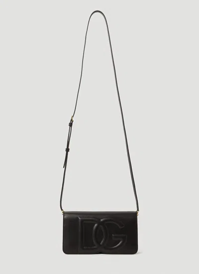 Dolce & Gabbana Logo Leather Phone Bag In Black