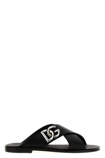 DOLCE & GABBANA DOLCE & GABBANA LOGO LEATHER SANDALS