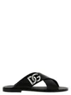 Dolce & Gabbana Black Sandals With Criss Cross Bands And Logo Detail In Leather Man In Black