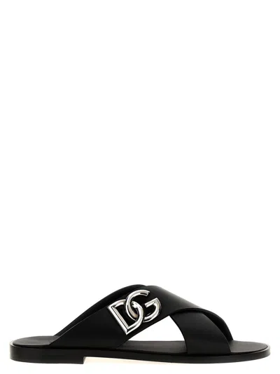 DOLCE & GABBANA DOLCE & GABBANA LOGO LEATHER SANDALS