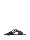 Dolce & Gabbana Black Sandals With Criss Cross Bands And Logo Detail In Leather Man In Nero