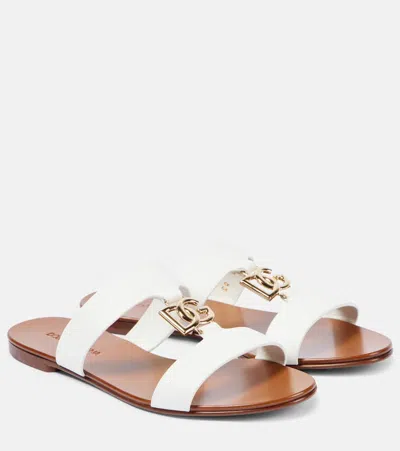 Dolce & Gabbana Logo Leather Sandals In White