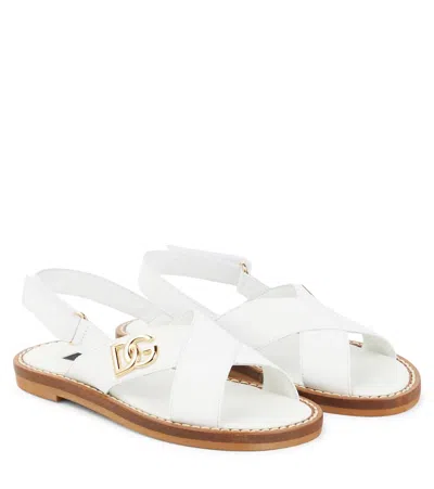 Dolce & Gabbana Kids' Logo-plaque Leather Sandals In White