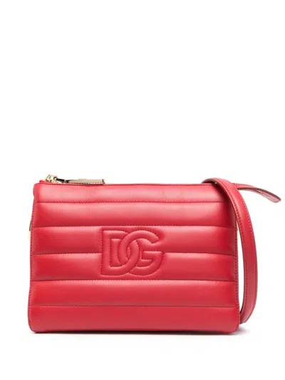 Dolce & Gabbana Stitched-logo Detail Clutch Bag In Red