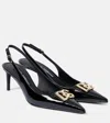 Dolce & Gabbana Black Slingback With Plate Logo In Patent Leather Woman In Black
