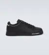 Dolce & Gabbana Portofino Black Low Top Sneakers With Logo Patch On The Tongue And Logo Lettering On The Side In Lea In Black/black