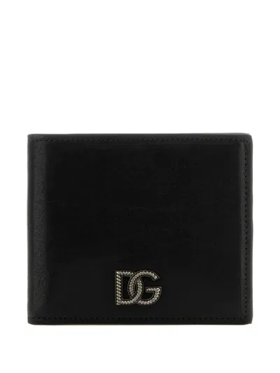 Dolce & Gabbana Black Card Bi-fold Wallet With Logo Plaque On The Front In Leather Man In Blue