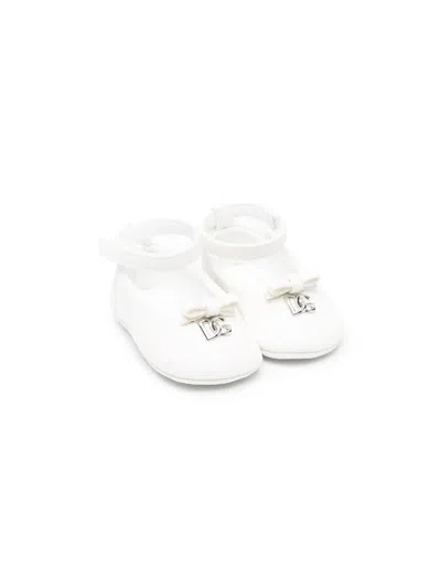 Dolce & Gabbana Babies' Logo-lettering Bow-detailing Ballerinas In White