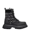Dolce & Gabbana Logo-lettering Leather Ankle Boots In Black