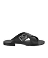 Dolce & Gabbana Black Sandals With Criss Cross Bands And Logo Detail In Leather Man In Black