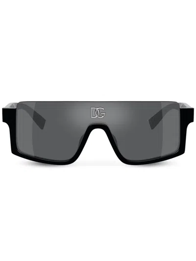 Dolce & Gabbana Logo-lettering Shield-frame Sunglasses In Black