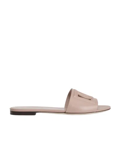 Dolce & Gabbana Bianca Calfskin Flat Slides In Pink