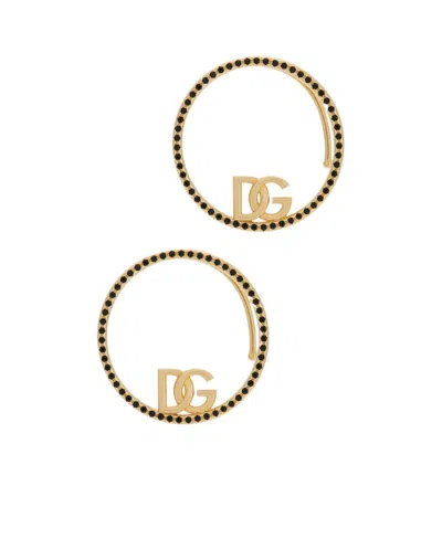 Dolce & Gabbana Ear Cuff Earrings With Dg Logo And Rhinestones In Gold