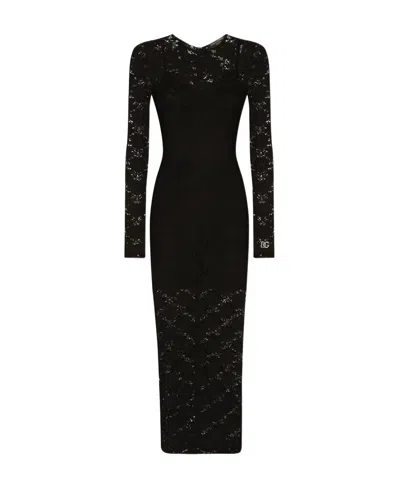 Dolce & Gabbana Logo Long-sleeved Dress In Black