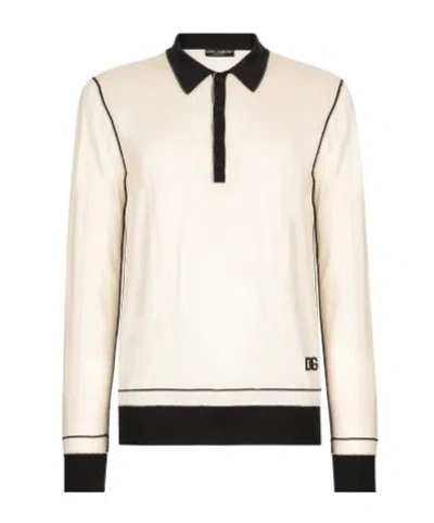 Dolce & Gabbana Logo-embroidered Silk Polo Shirt In White