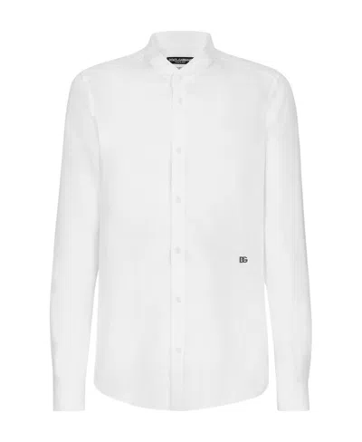 Dolce & Gabbana Linen Martini-fit Shirt With Dg Hardware In White