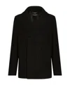 Dolce & Gabbana Double-breasted Wool Pea Coat With Branded Tag In Black