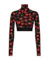 Dolce & Gabbana Cherry-print Long-sleeve Crop Top In Black