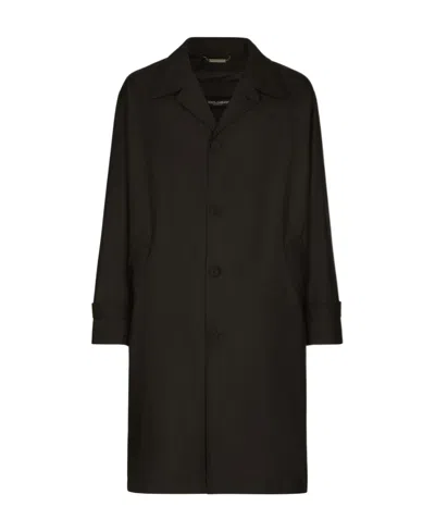 Dolce & Gabbana Nylon Trench Coat With Logo Tag In Black