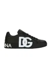 Dolce & Gabbana Portofino Sneakers In Black Calf Leather With White Logo In Black