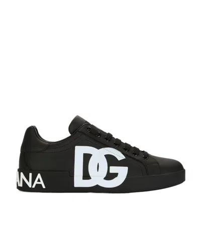 Dolce & Gabbana Portofino White And Black Leather Sneakers
