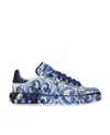 Dolce & Gabbana Majolica-print Calfskin Portofino Sneakers In Blue