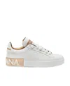 Dolce & Gabbana Portofino White And Gold Low Top Sneakers With Logo In Leather Woman In White