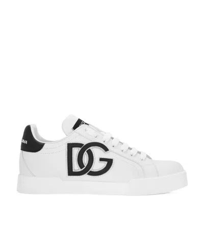 Dolce & Gabbana Portofino Logo-tag Leather Sneakers In White