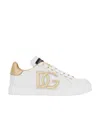 Dolce & Gabbana Portofino Logo Detail Leather Sneakers In White