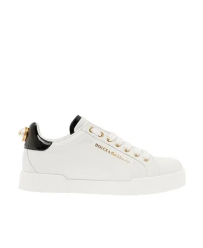 Dolce & Gabbana Dolce&gabbana White And Gold Low Sneakers