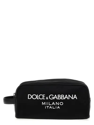 Dolce & Gabbana Necessaire In Nylon With Rubberized Logo In Black