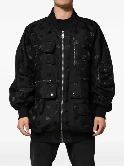 Dolce & Gabbana Cargo Windbreaker Logo Mania Bomber Jacket In Black
