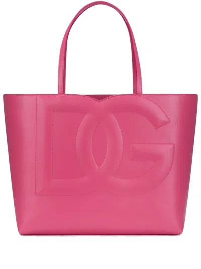 Dolce & Gabbana Logo Medium Leather Shopping Bag In Pink